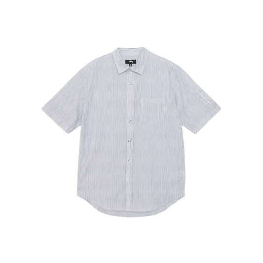 Stüssy Wavy Striped Short Sleeve Shirt - Blue - Crowdless