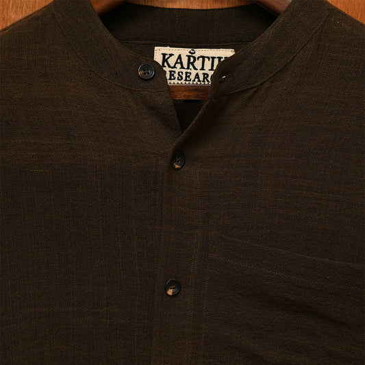 Kartik Research Band Collar Shirt - Brown - Crowdless