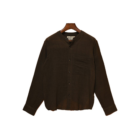 Kartik Research Band Collar Shirt - Brown - Crowdless