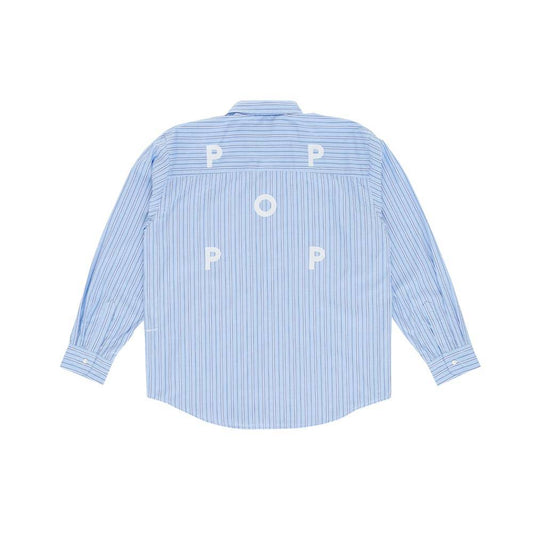 Pop Trading Company Pop Striped Logo Shirt - Blue - Crowdless