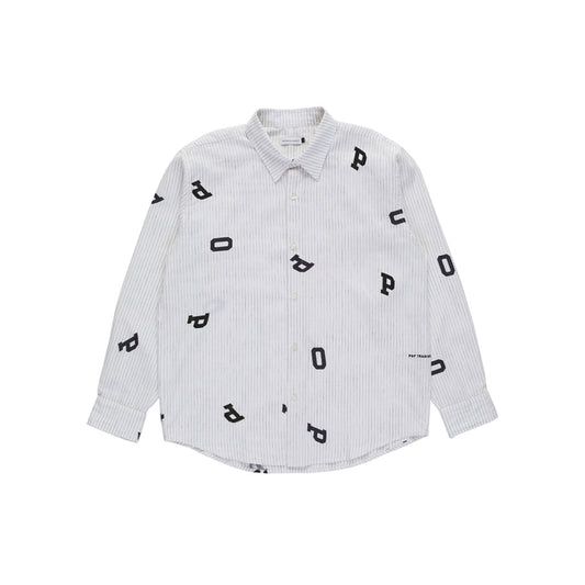 Pop Trading Company Pop Letters Striped Pop Shirt - White Linen - Crowdless