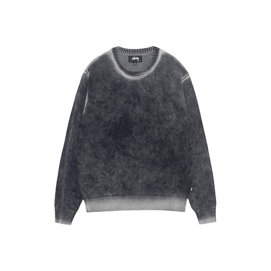Stüssy Faded Cotton Knit Crew - Black - Crowdless