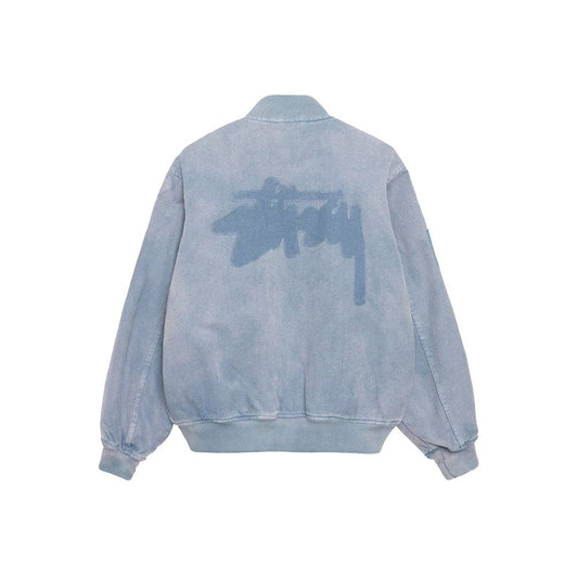 Stüssy Ghost Logo Canvas Varsity Jacket - Blue - Crowdless