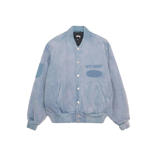 Stüssy Ghost Logo Canvas Varsity Jacket - Blue - Crowdless
