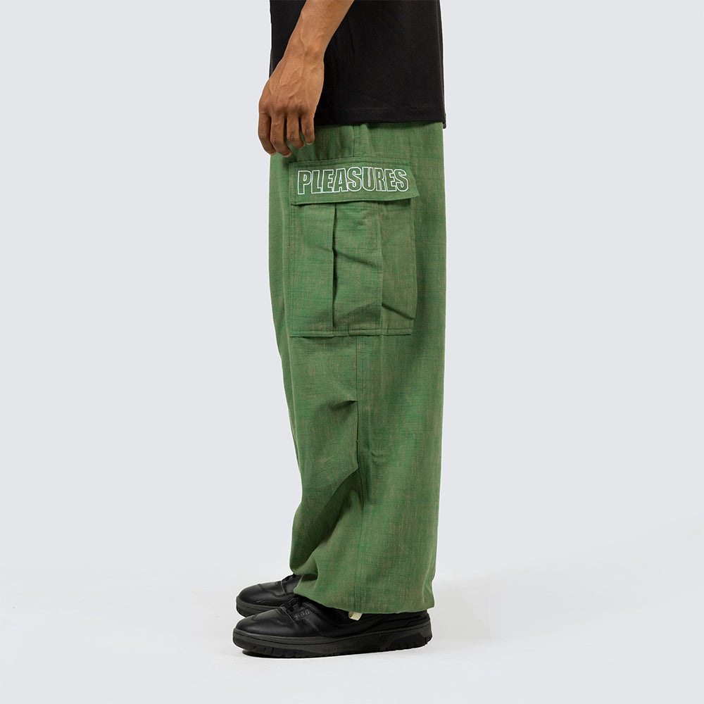 Pleasures Visitor Wide Fit Cargo Pants - Green - Crowdless