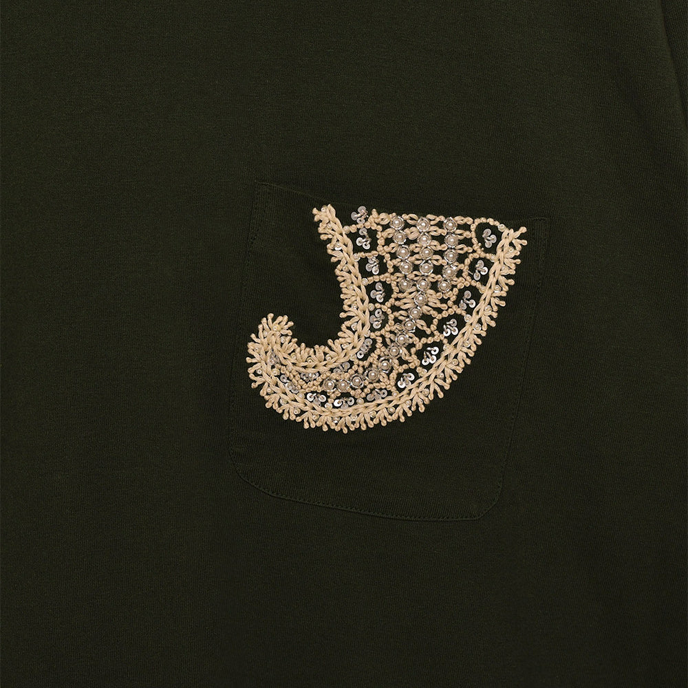 Kartik Research Chikankari LS Tee - Green/ Ecru - Crowdless