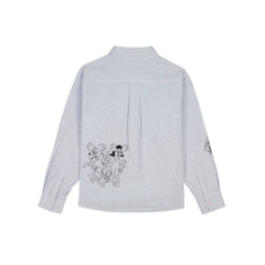 Striped Embroidered Mouse Button up Shirt - Blue