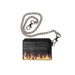 Leather Card Holder W/ Chain - Black