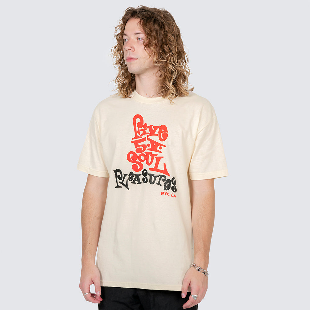 Pleasures Five 5 V T-shirt - Cream - Crowdless