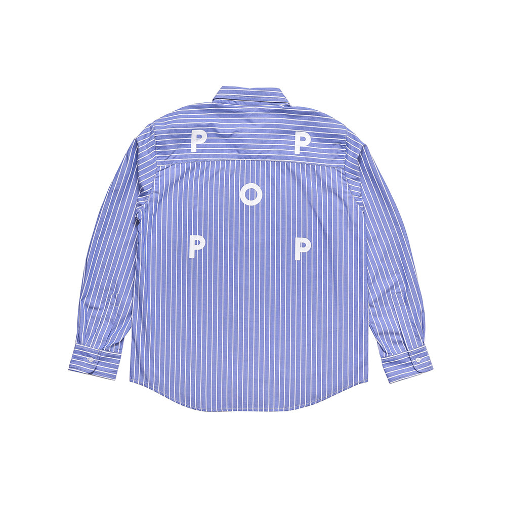 Pop Trading Company Pop Logo Striped Shirt - Blue - Crowdless