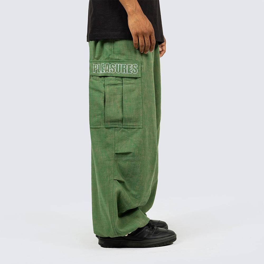 Pleasures Visitor Wide Fit Cargo Pants - Green - Crowdless