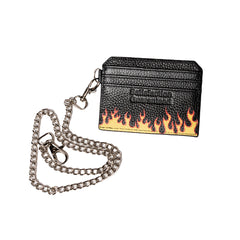Leather Card Holder W/ Chain - Black