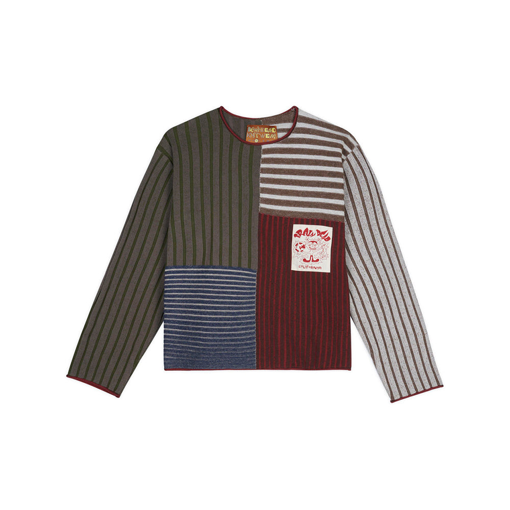 Brain Dead Mixed Stripe Boxy Knit Sweater - Green Multi - Crowdless