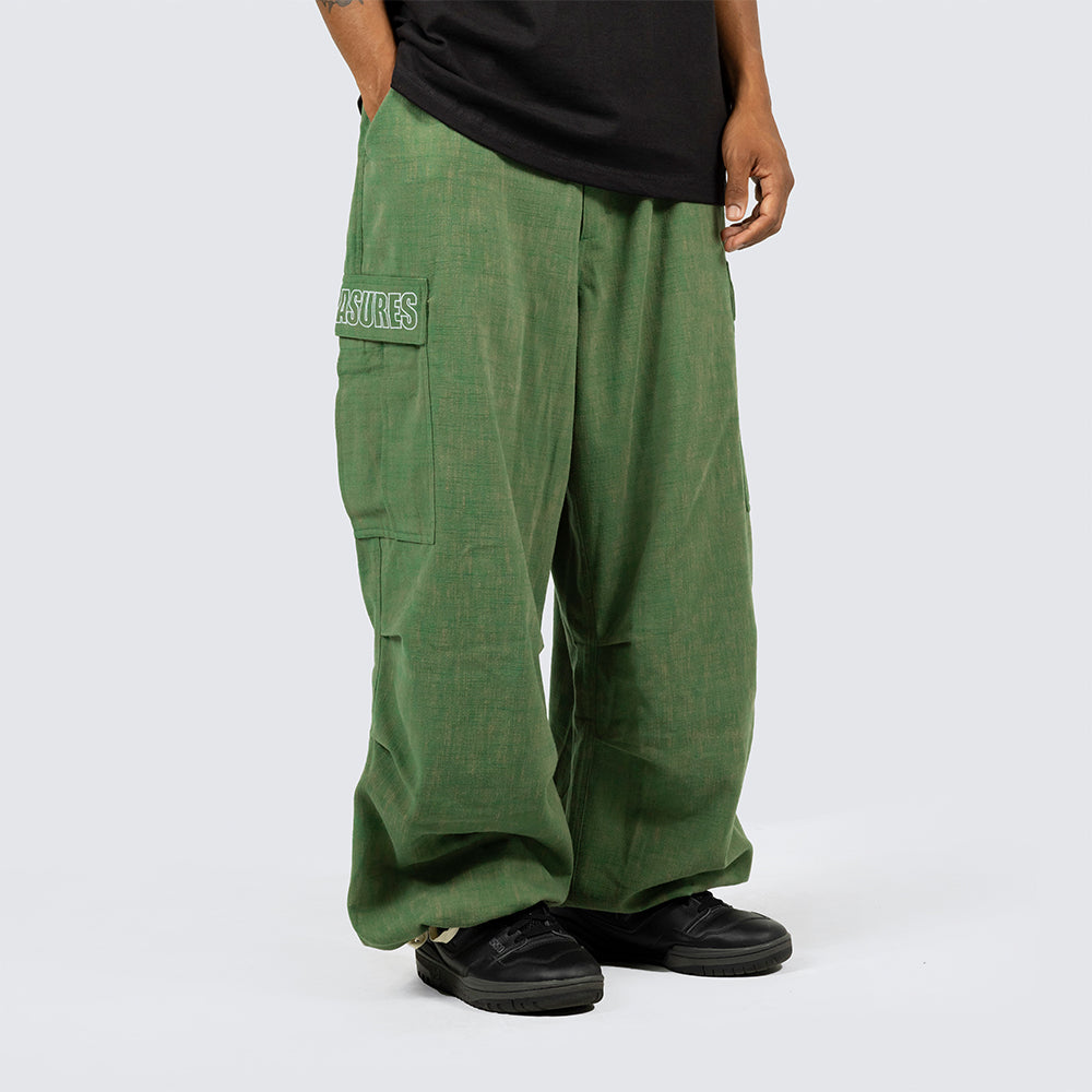 Pleasures Visitor Wide Fit Cargo Pants - Green - Crowdless