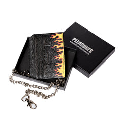 Leather Card Holder W/ Chain - Black