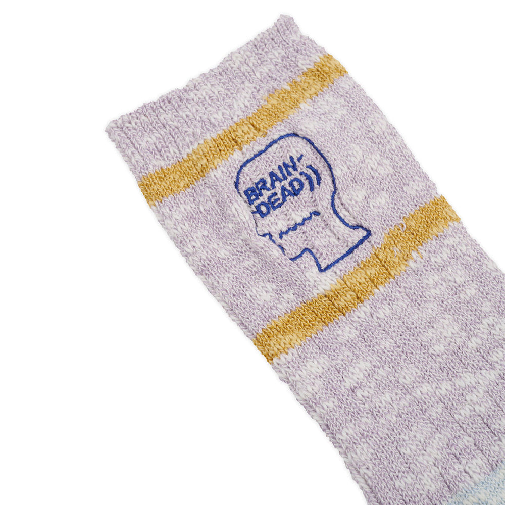 Brain Dead Slub 2 Stripes Crew Sock - Light Blue - Crowdless