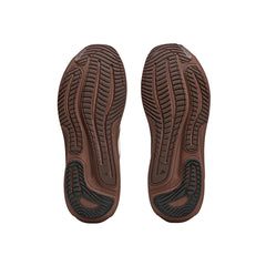 A pair of adidas SFTM Supernova Rise 3 running shoes in auburn, shown from the bottom view, highlighting the shoe sole and design details.