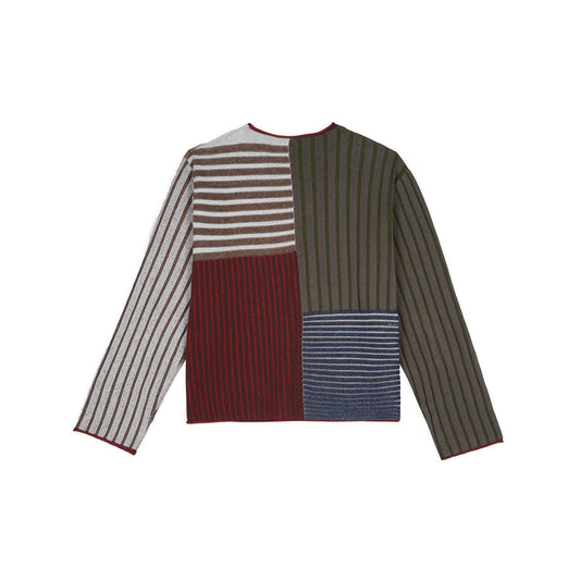 Brain Dead Mixed Stripe Boxy Knit Sweater - Green Multi - Crowdless