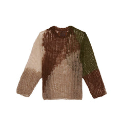 Back view of Brain Dead organic Threadbare sweater in olive green, showcasing its cozy knit texture and relaxed fit.
