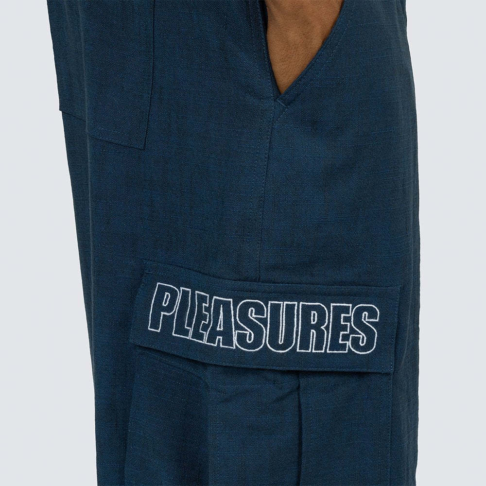 Pleasures Visitor Wide Fit Cargo Pants - Navy - Crowdless