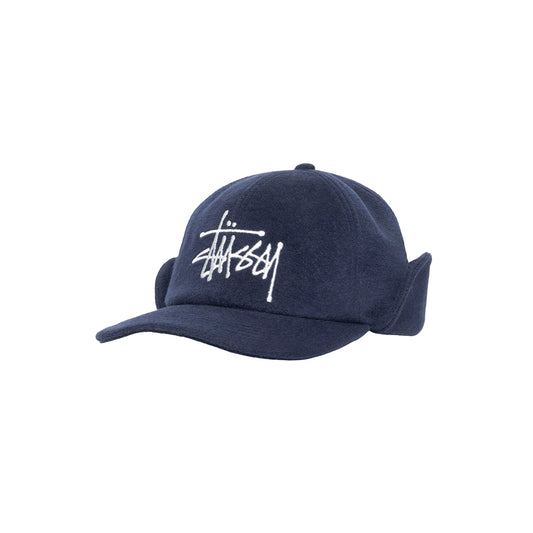 Ear Flap Wool Crown Cap - Navy