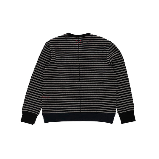 Pop Striped Waffle Crewneck - Grey/Black