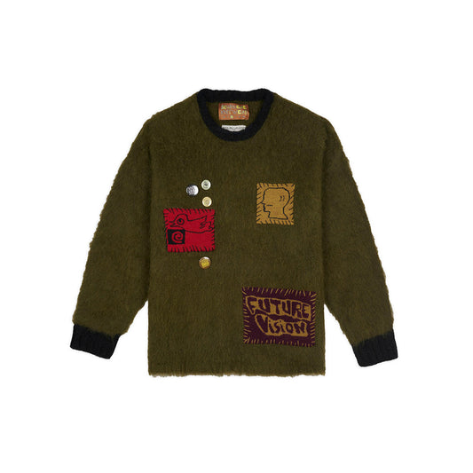 Brain Dead Future Vision Boxy Knit Sweater - Olive - Crowdless