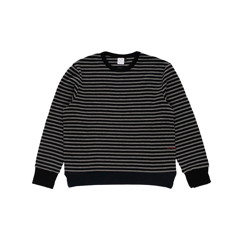 Pop Striped Waffle Crewneck - Grey/Black