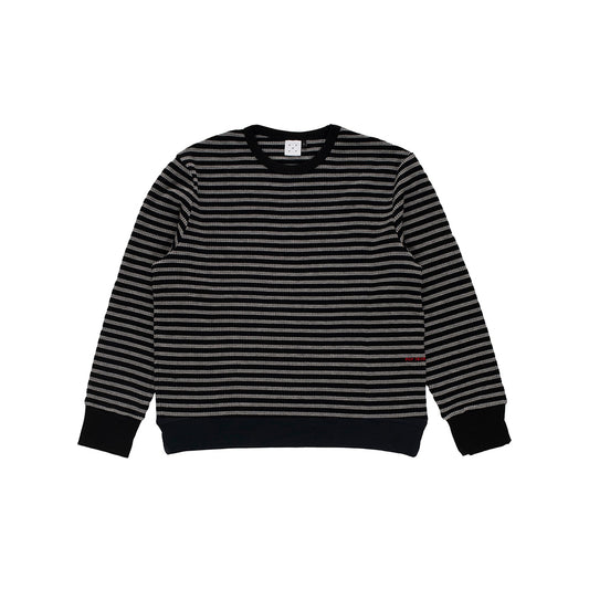 Pop Striped Waffle Crewneck - Grey/Black
