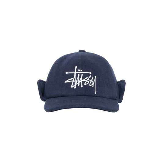 Ear Flap Wool Crown Cap - Navy