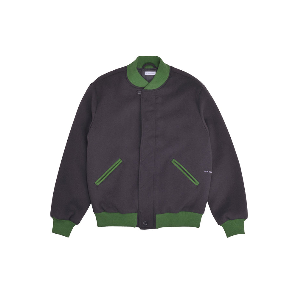 Pop Trading Company Pop Varsity Jacket - Charcoal/Foliage - Crowdless