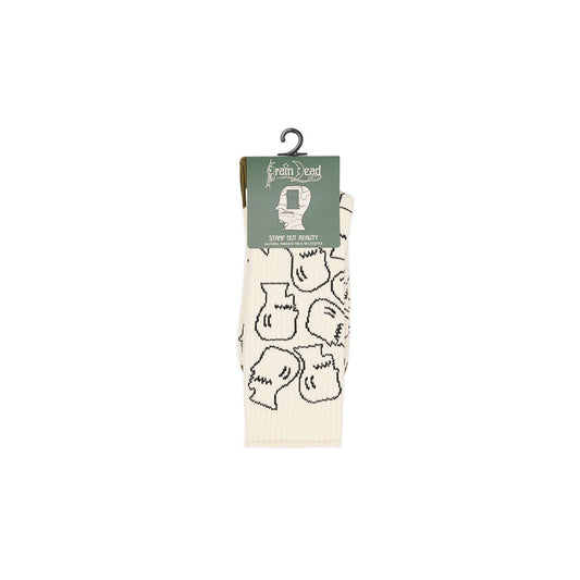 Brain Dead Logohead Crew Socks - Cream - Crowdless