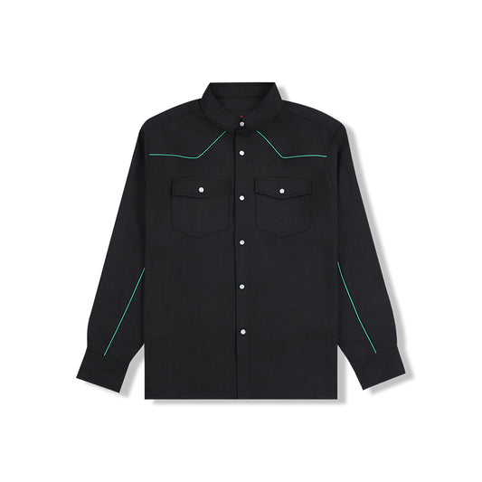 Nylon Western Button Up - Black