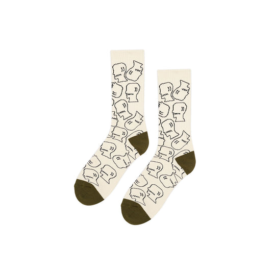 Brain Dead Logohead Crew Socks - Cream - Crowdless