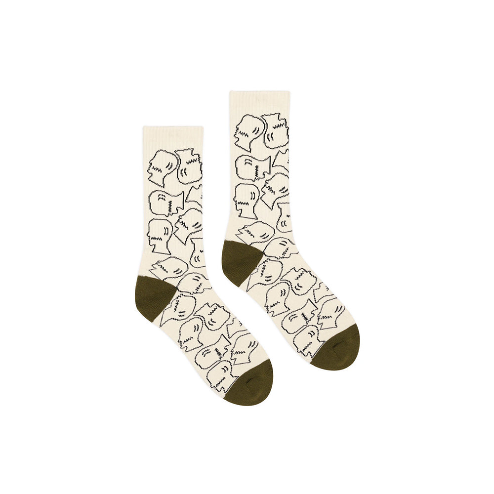Brain Dead Logohead Crew Socks - Cream - Crowdless