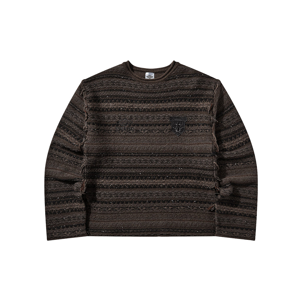 Umbro Fair Isle Crest crewneck sweater in black and brown with multicolor patterned knit design