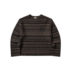 Umbro Fair Isle Crest crewneck sweater in black and brown with multicolor patterned knit design