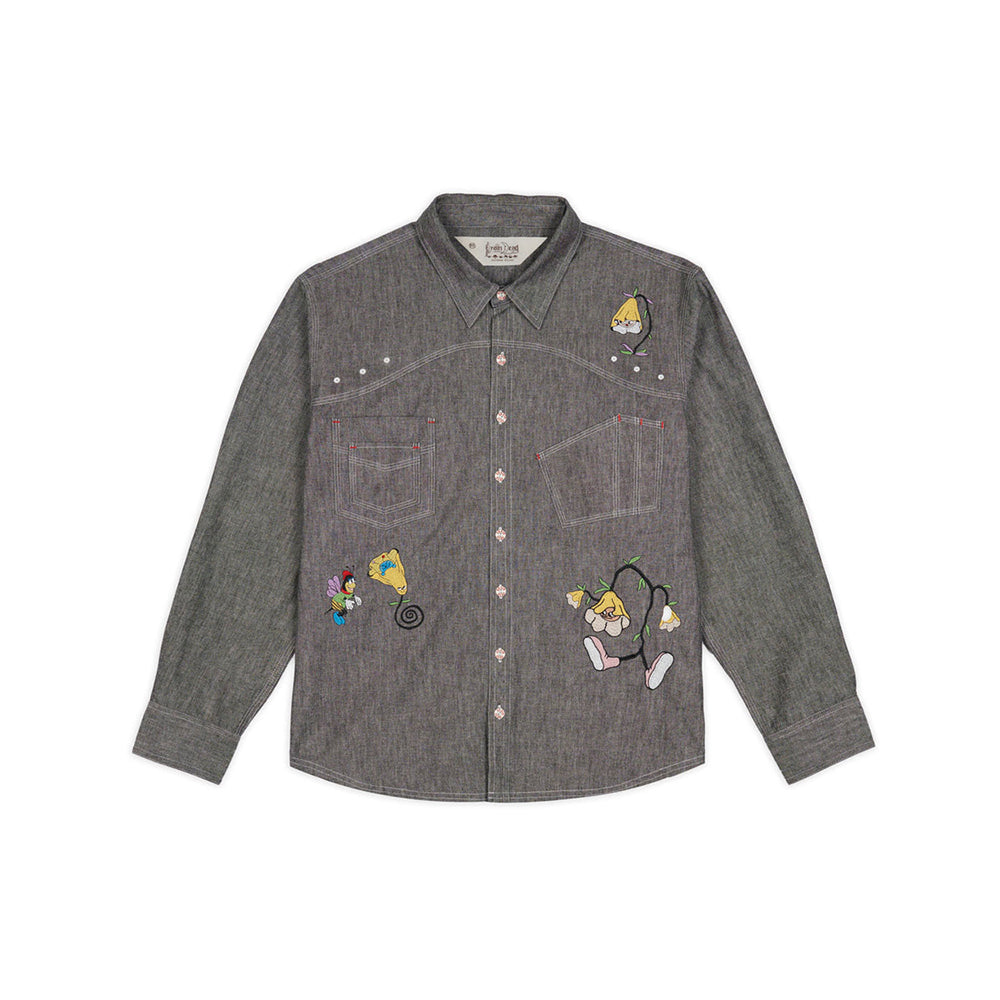 Brain Dead Garden Party Chambray Button Up Shirt - Gray - Crowdless