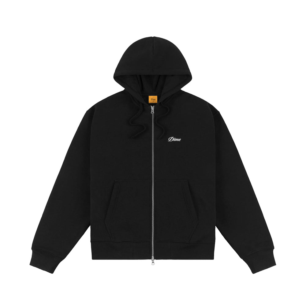 Dime Cursive Small Logo Zip Hoodie - Black - Crowdless