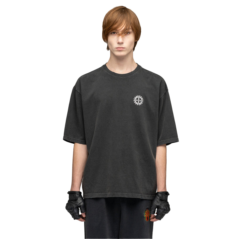 032c ‘’Machinery’’ Oversized Box-Cut T-Shirt - Faded Black - Crowdless