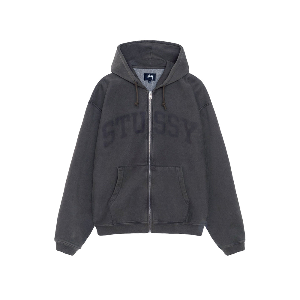 Zip Hoodie Faded Graphic - Washed Black