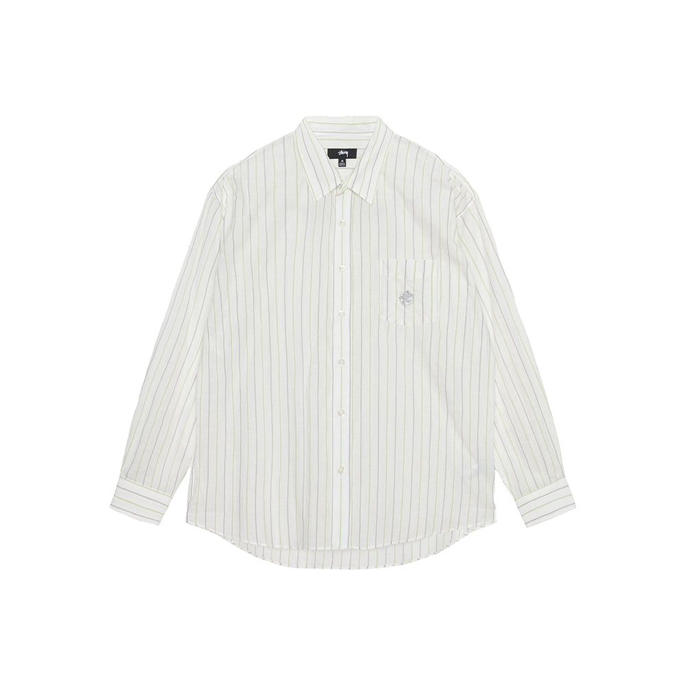 Stüssy Classic Shirt Striped Cotton Linen - White - Crowdless