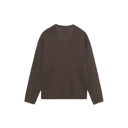 Embroidered V-Neck Logo Sweater - Brown