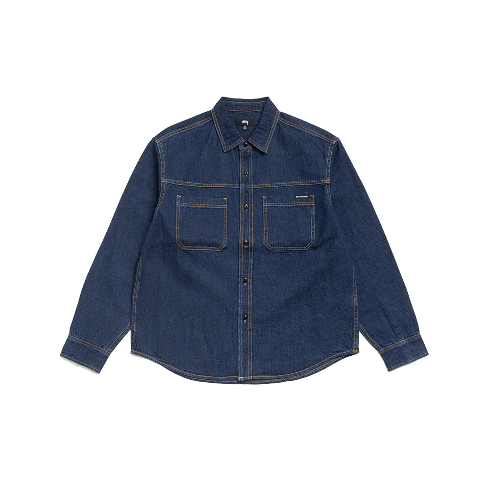Stüssy Work Denim Shirt - Dark Denim - Crowdless