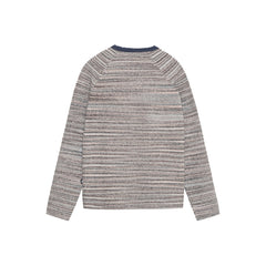 Textured Knit Contrast Collar Crew - Grey Multi