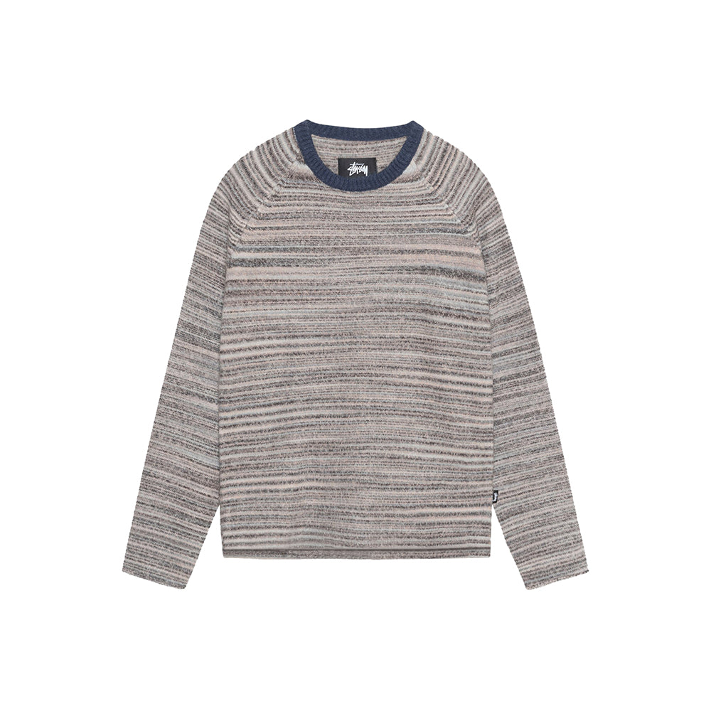 Textured Knit Contrast Collar Crew - Grey Multi