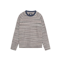 Textured Knit Contrast Collar Crew - Grey Multi