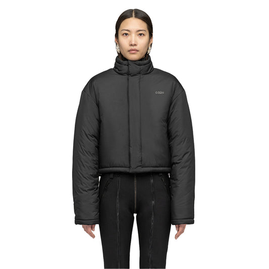 ‘’Team’’ Tag Cropped Puffer Jacket - Black