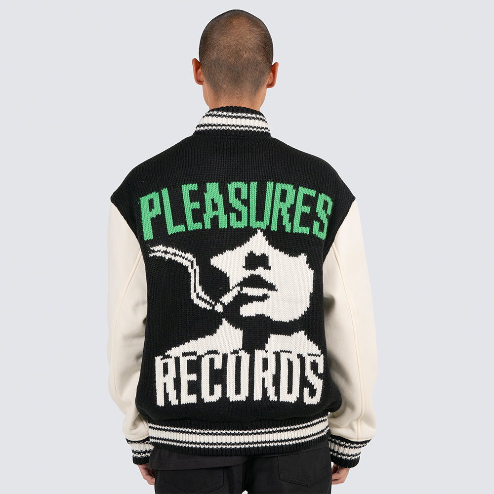 Pleasures Smoke Knitted Varsity Jacket - Black - Crowdless