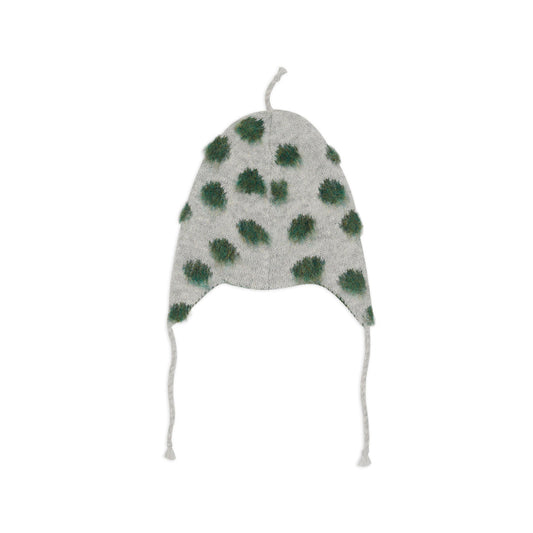 Alpaca Knit Polka Dot Ear Flap Beanie - Olive